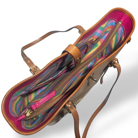 Dooney & Bourke Handbag Shoulder Bag Tote Large Tan Brown Leather Pebble Finish - Picture 9 of 16